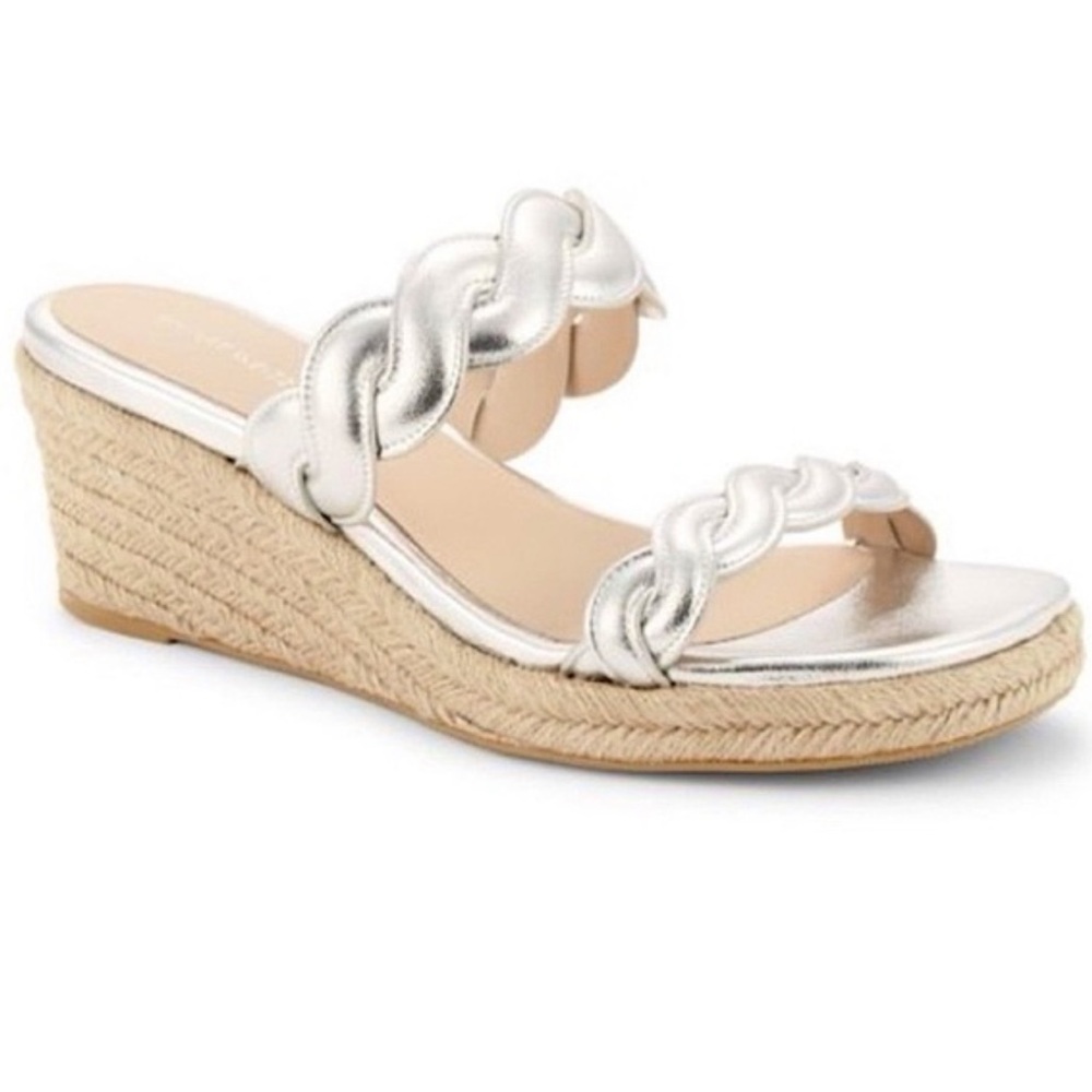🌹STUART WEITZMAN🌹Silver Twist Espadrille Wedge Sandals Size: 7.5
